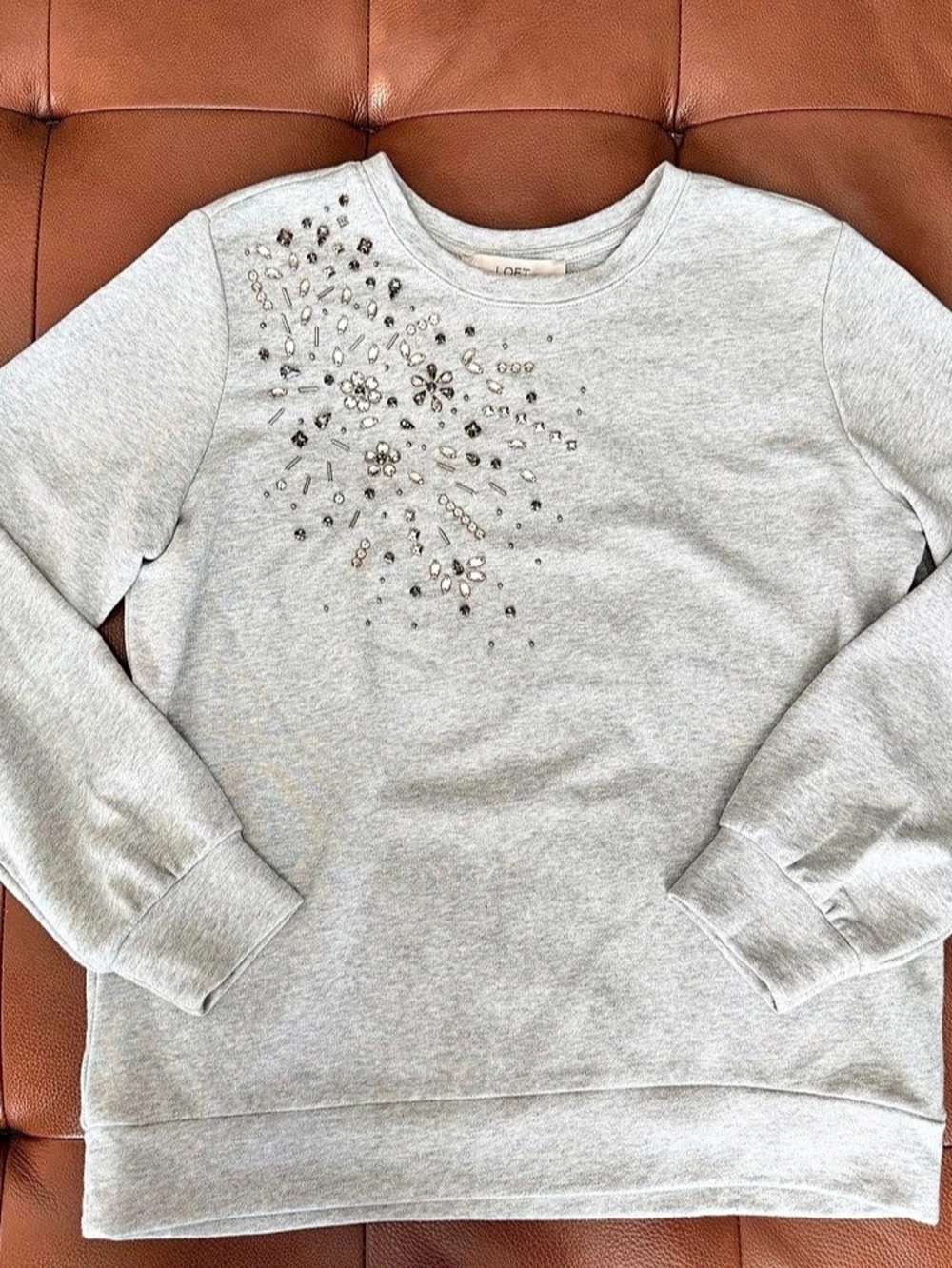 LOFT Embellished Gray Sweatshirt Size Small